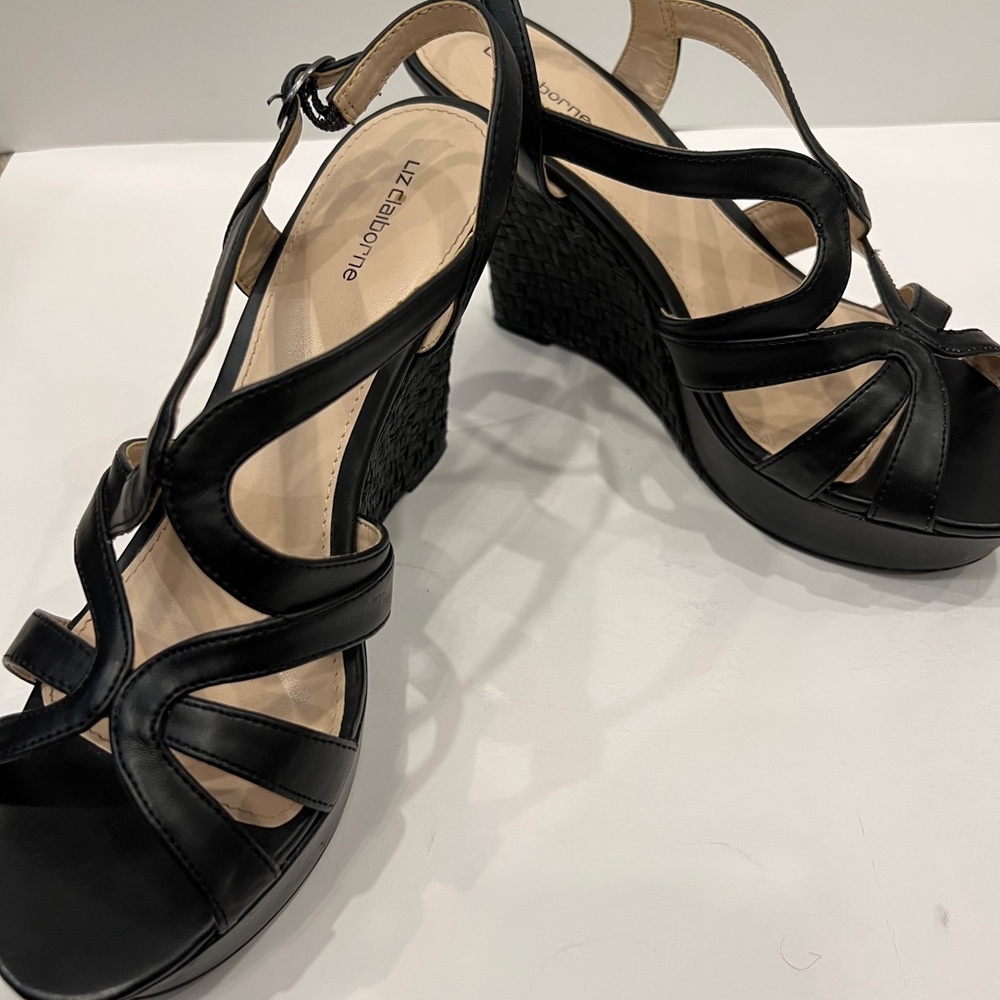 All black summer wedges size 7.5